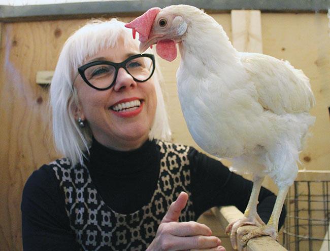 Dr. Harlander with one of her poultry research subjects